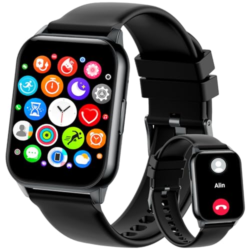 Smartwatch Damen Herren mit Telefonfunktion/Message Reminder, 80+ Sportmodi IP68 Wasserdicht Fitnessuhr, 1,96" Smart Watch, Sportuhr mit Puls-Schlaf-Monitor Schrittzähler, Uhr für Android iOS von KIPTUMTEK