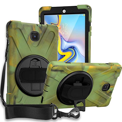 KIQ Schutzhülle für Galaxy Tab A 8.0 T387 (2018/2019, LTE), stoßfest, strapazierfähig, Militärschutz, mit Ständer, Schultergurt, für Samsung Galaxy Tab A 8 Zoll SM-T387 (Camouflage) von KIQ