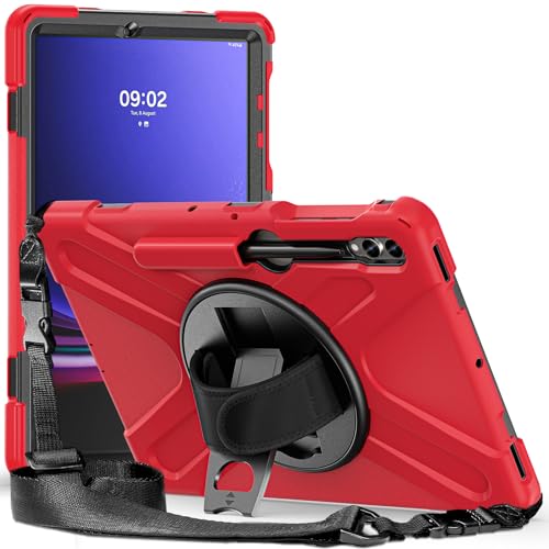 KIQ Shield Schutzhülle für Samsung Galaxy Tab S9+ X810 / S7+ T970 / S8+ X800 / S7 FE T730 12.4 Zoll (12,4 cm), stoßfest, Rot von KIQ