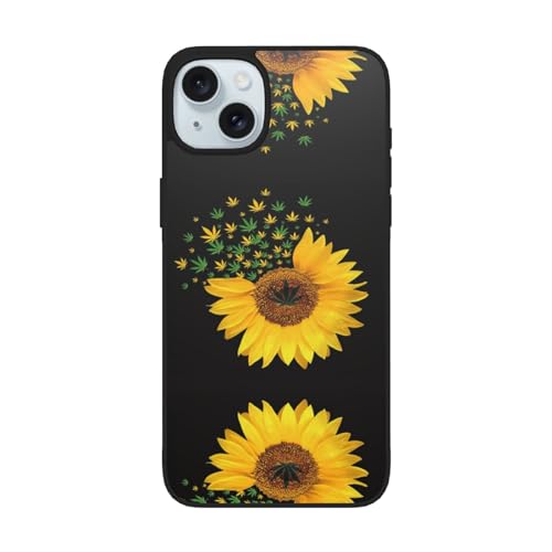 KIROJA Schutzhülle für iPhone 15, 17 cm (6,1 Zoll), Motiv: Weed mit Sonnenblumen-Motiv, stoßfest, 15,4 cm (6,1 Zoll), für iPhone 15 Plus von KIROJA