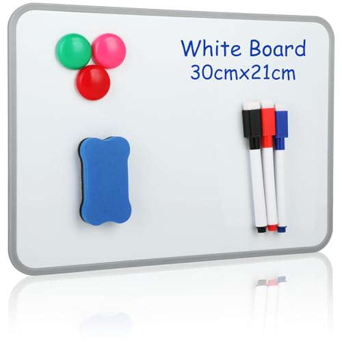 Magnetisches Whiteboard - Abwischbar für Schreibtisch - Set mit Whiteboard-Stift - Radiergummi und Magneten, ideal für Unterricht von KITDAHOM