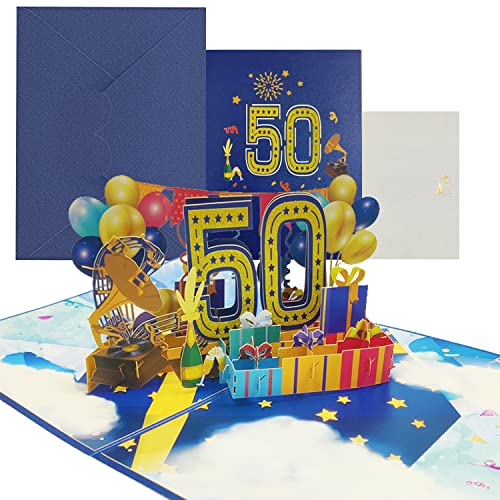 Geburtstagskarte, 3D Pop Up Karte zur Volljährigkeit Geburtstagsparty, Jubiläumskarte Klappkarte mit Nachrichtenkarte und Umschlag für Frauen Mütter Mädchen Männer Freunde (Geburtstagskarte zum 50) Geburtstagskarte, 3D Pop Up Karte zur Volljährigkeit Geburtstagsparty, Jubiläumskarte Klappkarte mit Nachrichtenkarte und Umschlag für Frauen Mütter Mädchen Männer Freunde (Geburtstagskarte zum 50) von KITRDOOR