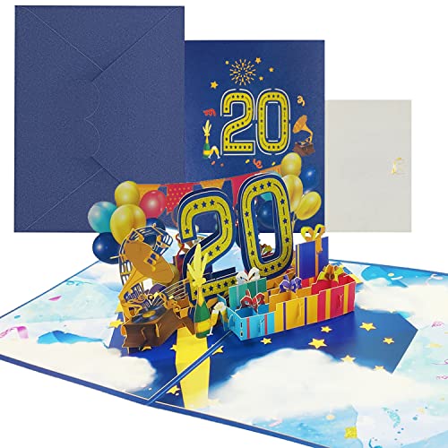 Geburtstagskarte, 3D Pop Up Karte zur Volljährigkeit Geburtstagsparty, Jubiläumskarte Klappkarte mit Nachrichtenkarte und Umschlag für Frauen Mütter Mädchen Männer Freunde (Geburtstagskarte zum 20) Geburtstagskarte, 3D Pop Up Karte zur Volljährigkeit Geburtstagsparty, Jubiläumskarte Klappkarte mit Nachrichtenkarte und Umschlag für Frauen Mütter Mädchen Männer Freunde (Geburtstagskarte zum 20) von KITRDOOR