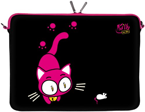 KITTY TO GO LS141-17 Designer Laptopschutzhülle Notebooktasche 17,3 Zoll (43,9 cm) Notebook Sleeve Case Cover Tablet Tasche Katze pink-schwarz von KITTY TO GO