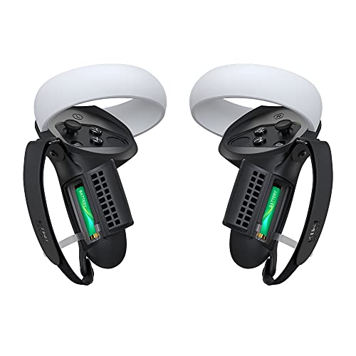 KIWI design Controller Griffabdeckung Kompatibel mit Quest 2 Zubehör, mit Batterieöffnungsschutz und Handgelenkschlaufen (Schwarz) von KIWI design