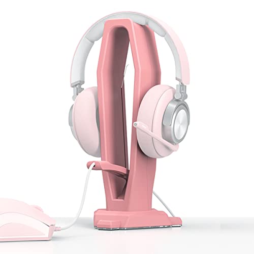 KIWIFOTOS 2-in-1 Kopfhörerständer für Mädchen, PC Gaming Headset Halter Kopfhörer Stand mit Maus Bungee, Desktop Kopfhörer Hänger, Gaming Zubehör- Rosa von KIWIFOTOS