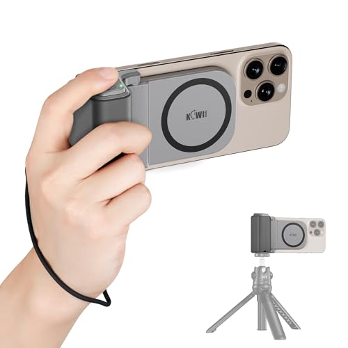 KIWIFOTOS Magnetischer Smartphone-Griff, Smartphone-Griff, Kameragriff mit Abnehmbarer kabelloser Kamera-Fernbedienung, Stativhalterung mit kaltem Schuh für iPhone Android Shooting (Grau) von KIWIFOTOS