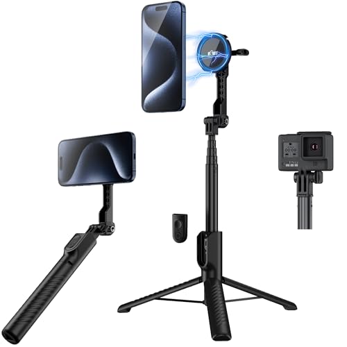 KIWIFOTOS Magnetisches Mini-Stativ für iPhone, MagSafe-Selfie-Stick mit kabelloser Fernbedienung für iPhone 16, 15, 14, Reisen, Vlogging, Videoaufnahme, Handy-Stativ für Samsung Google Pixel von KIWIFOTOS