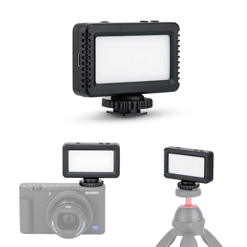 KIWIFOTOS Mini Kameraleuchte, 5600 K Fotografie Video Tragbare LED-Beleuchtung für Nikon Sony Fuji DSLR-Kamera, vollständig dimmbar von 0–100%, Blitzschuhhalterung mit wiederaufladbarem 600-mAh-Akku von KIWIFOTOS