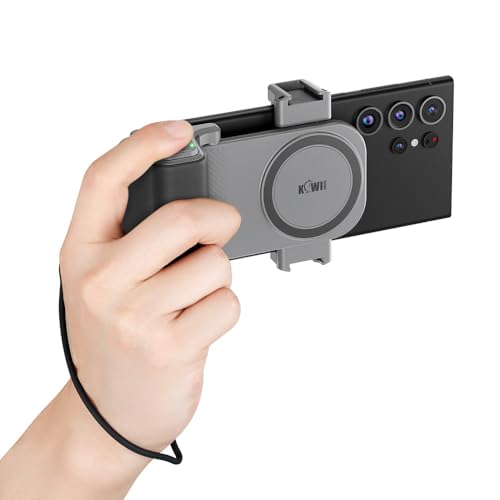 KIWIFOTOS Smartphone Phone Snap Großer Griff für Riesenhand mit magnetischem Video-Zoom, Bluetooth-Fernbedienung – Vlogging-Aufnahme, Filmen für iOS, Android-Telefone, Breite 59–85 mm (Grau) von KIWIFOTOS