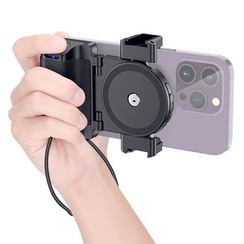 Kompakter Smartphone Griff mit Kabelloser Fernbedienung und Zwei Kaltschuhhalterungen, Kompatibel mit iPhone 16 15 14 13 12 11 Galaxy Pixel Mate 55–90 mm breit für Vlog Video Foto (Schwarz) von KIWIFOTOS