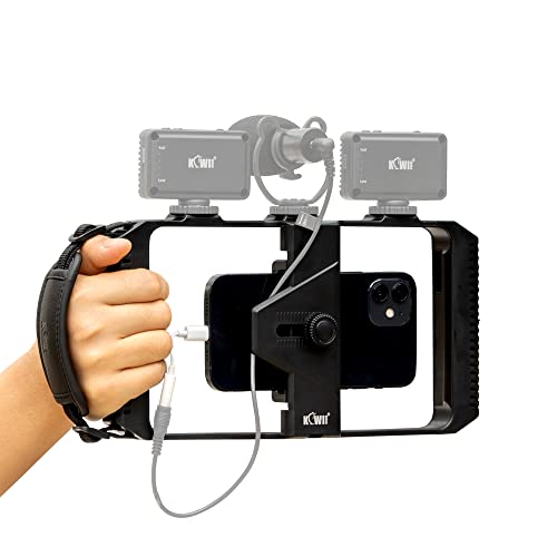 Smartphone Video Rig mit Handschlaufe, Stabilisator Smartphone mit 3 Cold Shoe Mounts für iPhone 13 12 11 8 Pro Max X XS Galaxy 20 FE, Handy Video Halterung für Vlogging YouTube Tiktok Videomaker von KIWIFOTOS