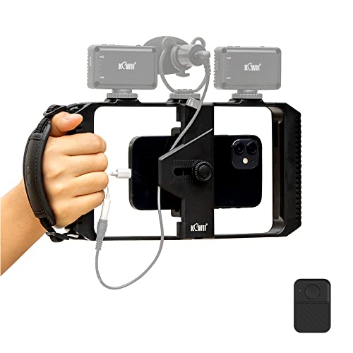 Smartphone Video Rig mit Kabelloser Fernbedienung + Handschlaufe, Stabilisator Smartphone für iPhone 13 12 11 Pro Max X XS Galaxy 20 FE, Handy Video Halterung für Vlogging YouTube Tiktok Videomaker von KIWIFOTOS