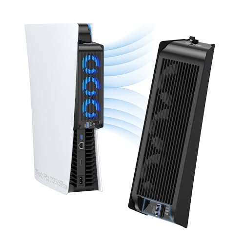 Kühlzubehör für ALTE PS5-Version, KIWIHOME PS5-Lüfter mit LED, automatischer Geschwindigkeitsregelung und USB3.0-Hubs, für PS5 Disc und Digital Edition, nicht für PS5 Slim/PS5 Pro (Schwarz) von KIWIHOME