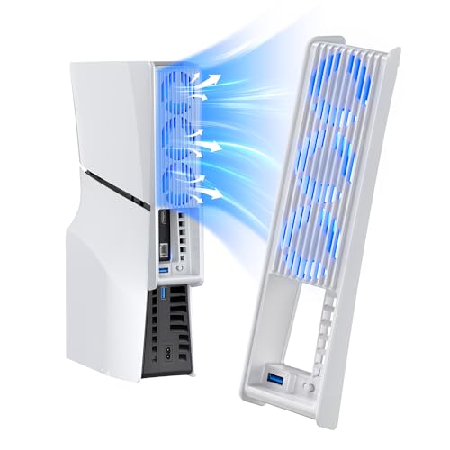 Lüfter für PS5 Slim, PS5 Slim Lüfter mit automatischer Geschwindigkeitseinstellung, leiseres Kühlzubehör mit LED-Licht und USB3.0-Hubs, für PS5 Slim Disc und Digital Editions, Nicht für PS5 Pro(Weiß) von KIWIHOME