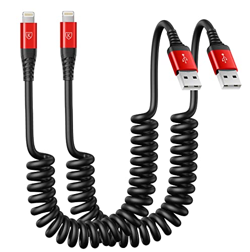 Lightning-Kabel, Spiralkabel, 91 cm, iPhone-Ladekabel für Auto, [Apple MFi-zertifiziert], Lightning-Kabel, kompatibel mit iPhone 14/13/12/11 Pro Max/XS MAX/XR/XS/X/8/7/Plus/6S, iPad/iPod, Rot, 2 Stück von KIYODA