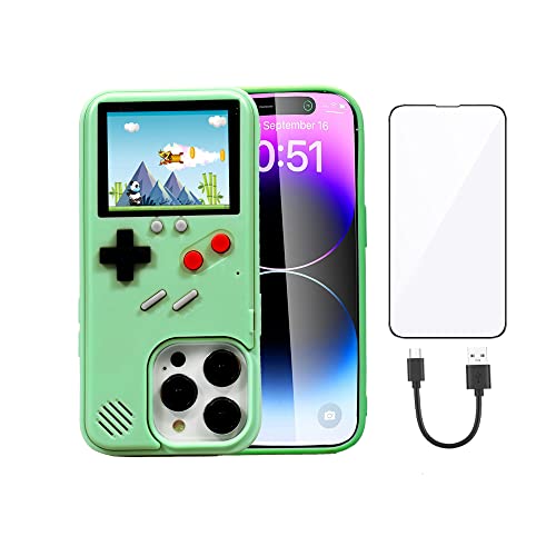 Handheld Gameboy Hülle für iPhone 14 Plus, coole spielbare Gaming-Handyhülle für iPhone 14 Plus mit 36 Spielen und Farbdisplay, Geschenke für Männer und Frauen, grün von KJArrow