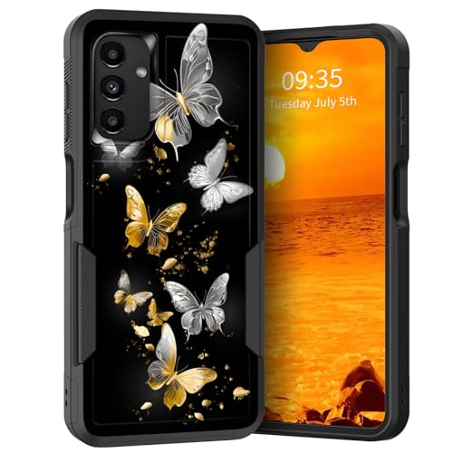 KJFHDJFDH Schutzhülle für Galaxy A25 5G, zweilagig, Hybrid, strapazierfähig, stoßfest, harter PC + weiche Silikon-Schutzhülle für Samsung Galaxy A25 5G 16,5 cm (6,5 Zoll) 2023, silberfarbener goldener von KJFHDJFDH