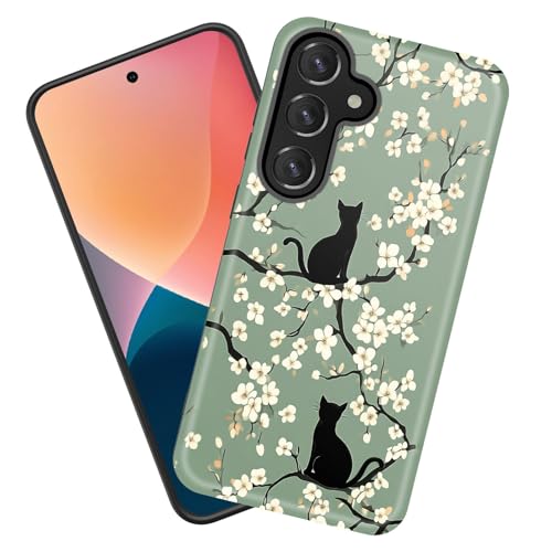 KJFHDJFDH Schutzhülle für Galaxy A26 5G, strapazierfähig, stoßfest, weiches Silikongummi und Hartplastik, Hybrid-Schutzhülle für Samsung Galaxy A26 5G 17 cm (6,7 Zoll) 2025, Katzen-Blume von KJFHDJFDH