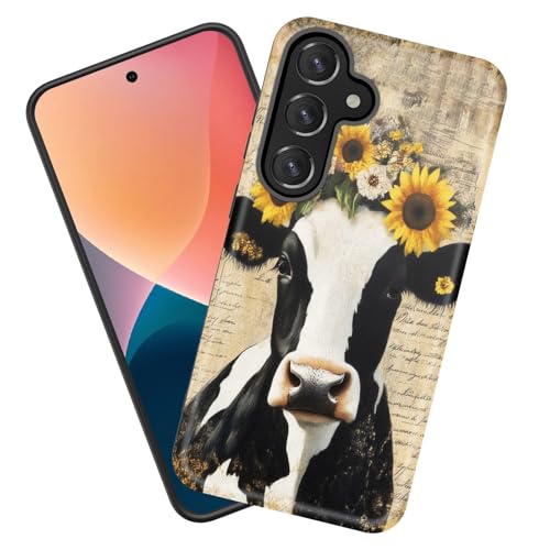 KJFHDJFDH Schutzhülle für Galaxy A26 5G, strapazierfähig, stoßfest, weiches Silikongummi und Hartplastik, Hybrid-Schutzhülle für Samsung Galaxy A26 5G 17 cm (6,7 Zoll) 2025, Kuh-Sonnenblume von KJFHDJFDH