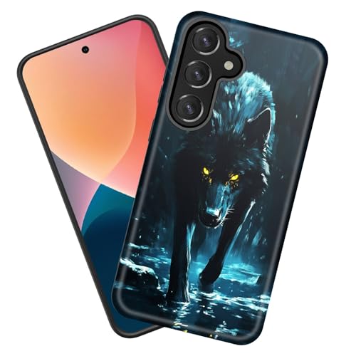 KJFHDJFDH Schutzhülle für Galaxy A36 5G, robust, stoßfest, weicher Silikongummi und Hartplastik, Hybrid-Schutzhülle für Samsung Galaxy A36 5G 17 cm (6,7 Zoll) 2025, schwarzer Wolf von KJFHDJFDH
