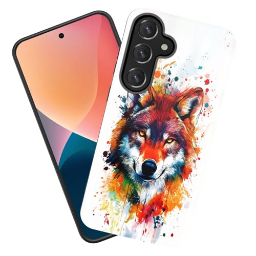 KJFHDJFDH Schutzhülle für Galaxy A56 5G, strapazierfähig, stoßfest, weiches Silikongummi und Hartplastik, Hybrid-Schutzhülle für Samsung Galaxy A56 5G 17 cm (6,7 Zoll) 2025, Wasserfarben-Wolf von KJFHDJFDH