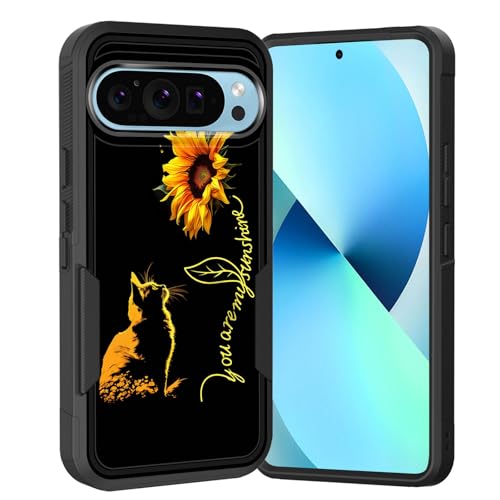KJFHDJFDH Schutzhülle für Pixel 9 / Pixel 9 Pro, zweilagig, Hybrid, strapazierfähig, stoßfest, harter PC + weiche Silikon-Schutzhülle für Google Pixel 9/9 Pro 2024, Cat You are My Sunshine von KJFHDJFDH