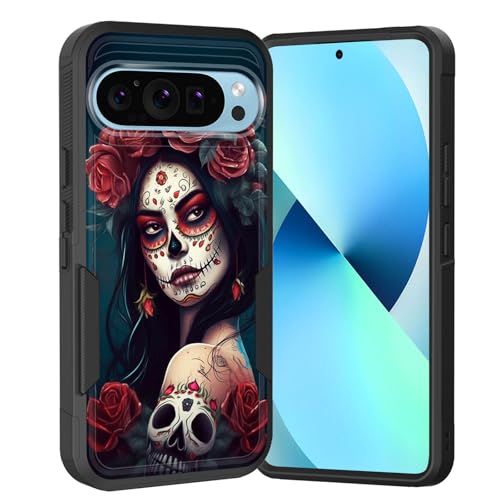 KJFHDJFDH Schutzhülle für Pixel 9 Pro XL Pro, zweilagig, Hybrid, strapazierfähig, stoßfest, harter PC + weiche Silikon-Schutzhülle für Google Pixel 9 Pro XL 2024, Totenkopf-Rosen-Mädchen KJFHDJFDH Schutzhülle für Pixel 9 Pro XL Pro, zweilagig, Hybrid, strapazierfähig, stoßfest, harter PC + weiche Silikon-Schutzhülle für Google Pixel 9 Pro XL 2024, Totenkopf-Rosen-Mädchen von KJFHDJFDH