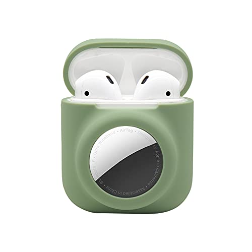 Grüne Airpod-Hülle mit Airtag-Halterung, Generation 1. 2., Airtag-Airpod-Hülle, kompatibel mit kabellosen Apple-Kopfhörern, weich, stoßfest, kratzfest, Anti-Verlust von KJGLRSQH