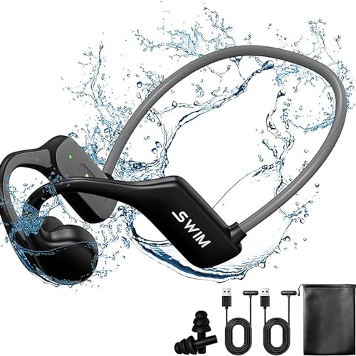 KJIXYUNG Knochenleitung Skopfhörer, Open Ear Sportkopfhörer mit Mikrofon, IP68 wasserdichtes kabelloses Bluetooth Headset mit 32 GB Speicher zum Schwimmen, Laufen, Training, Fahren von KJIXYUNG