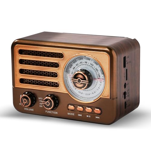 Retro-Transistorradio, batteriebetriebenes AM-FM-SW-Radio, kleines wiederaufladbares tragbares Radio mit 1800 mAh Lithium-Ionen-Akku, unterstützt TF-Karte/Aux/USB-MP3-Player von KJIXYUNG