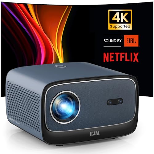 KJM Beamer mit Netflix offiziell lizenziert, 1500 ANSI Wifi Bluetooth Projektor 4K unterstützt, Sound durch JBL 24W Lautsprecher, Dolby Audio, Autofokus & Keystone, HDR10, Home Outdoor Movie Projector von KJM