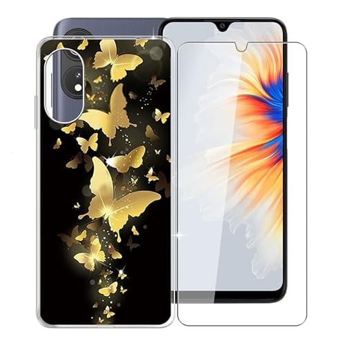 KJYF [1 Stück Schutzfolie + Hülle für Cubot P60 (6.52"), Transparent Handyhülle Weiche Silikon Stoßfest Bumper Cover Case mit Gehärtetem Glasfolie für Cubot P60 - Goldener Tänzer von KJYF