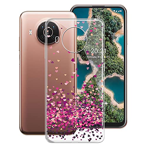 KJYF Handyhülle für Nokia X20 (6.67 Zoll), KJF Transparent Hülle Schale Silikon Schutzhülle Case TPU Tasche Bumper Anti-Kratzen Protective Cover für Nokia X20 - Rotes Herz von KJYF