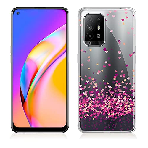 KJYF Handyhülle für Oppo A95 5G (6.43 Zoll), KJF Transparent Hülle Schale Silikon Schutzhülle Case TPU Tasche Bumper Anti-Kratzen Protective Cover für Oppo A95 5G - Rotes Herz von KJYF