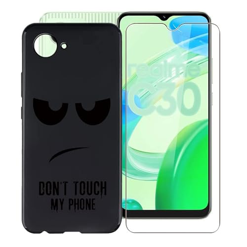 KJYF Handyhülle für Realme Narzo 50i Prime (6,5"), Weiche Silikon TPU Hülle Stoßfest Kratzfest Schutzhülle mit 1 Stück Gehärtetem Glas Schutzfolie für Realme Narzo 50i Prime - Nicht berühren von KJYF