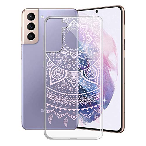 KJYF Handyhülle für Samsung Galaxy S21 (6.2 Zoll), KJF Transparent Hülle Schale Silikon Schutzhülle Case TPU Tasche Bumper Anti-Kratzen Protective Cover für Samsung Galaxy S21 - Pulver Mandala von KJYF