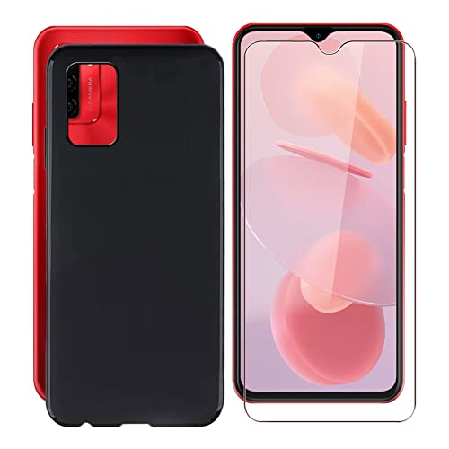 KJYF Handyhülle für Ulefone Note 12 (6,82"), Weiche Silikon TPU Hülle Stoßfest Kratzfest Schutzhülle Cover mit 1 Stück Gehärtetem Glas Schutzfolie für Ulefone Note 12 - Schwarz von KJYF