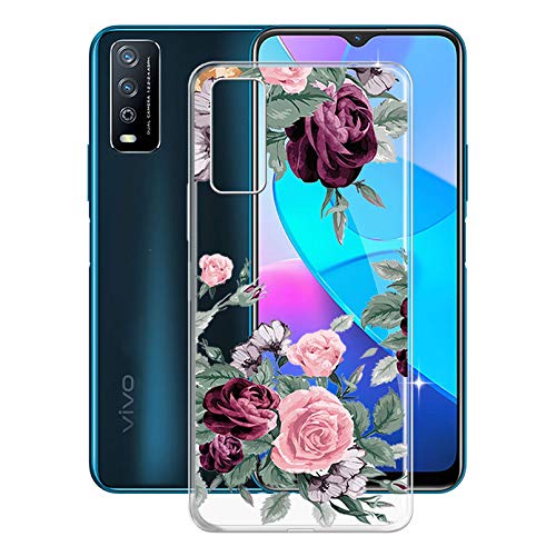 KJYF Handyhülle für Vivo Y11s (6.51 Zoll), KJF Transparent Hülle Schale Silikon Schutzhülle Case TPU Tasche Bumper Anti-Kratzen Protective Cover für Vivo Y11s - Rote Rose von KJYF