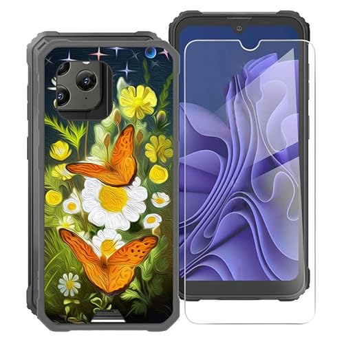 KJYF Handyhülle mit Gehärtetem Glasfolie für Blackview BV5300 Pro, Schwarz Bumper Silikon TPU Case Stoßfest Hülle Schutzhülle, FallSchutz Schale Cover für Blackview BV5300 Pro (6.10") - Ölgemälde von KJYF