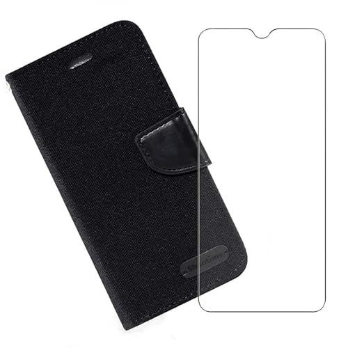 KJYF Hülle Für Blackview BV9200 (6.6") Standfunktion Case + Glas Schutzfolie 9H Härte, Anti-Kratzen Flip Handyhülle PU-Leder Tasche Flip Schutzhülle Cover Für Blackview BV9200 - Black von KJYF