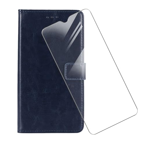 KJYF Hülle Für Doro 8100 (6,1"), Mit Standfunktion Handyhülle PU-Leder Tasche Flip Schutzhülle Cover + 1 Stück Display Gehärtetem Glasfolie Schutzfolie Für Doro 8100 - Blue von KJYF