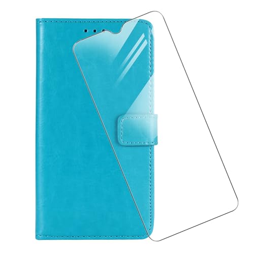 KJYF Hülle Für Doro 8100 (6,1"), Mit Standfunktion Handyhülle PU-Leder Tasche Flip Schutzhülle Cover + 1 Stück Display Gehärtetem Glasfolie Schutzfolie Für Doro 8100 - Lightblue von KJYF