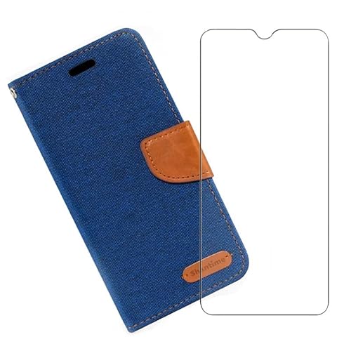 KJYF Hülle Für Doro 8100 Plus (6,1"), Mit Standfunktion Handyhülle PU-Leder Tasche Flip Schutzhülle Cover + 1 Stück Display Gehärtetem Glasfolie Schutzfolie Für Doro 8100 Plus - Blue von KJYF