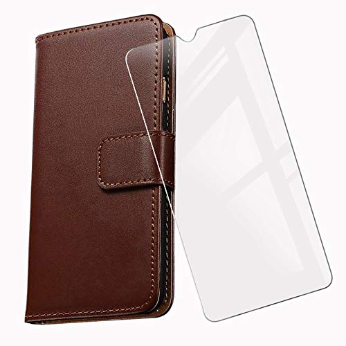 KJYF Hülle Für LG Wing (6.8") Standfunktion Case + Schutzfolie, 9H Härte Flip Handyhülle PU-Leder Tasche Flip Schutzhülle Cover Für LG Wing - Brown von KJYF