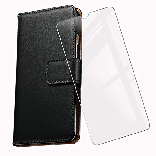 KJYF Hülle Für Ulefone Armor X9 Pro (5.5") Standfunktion Case + Schutzfolie, 9H Härte Flip Handyhülle PU-Leder Tasche Flip Schutzhülle Cover Für Ulefone Armor X9 Pro - Black von KJYF