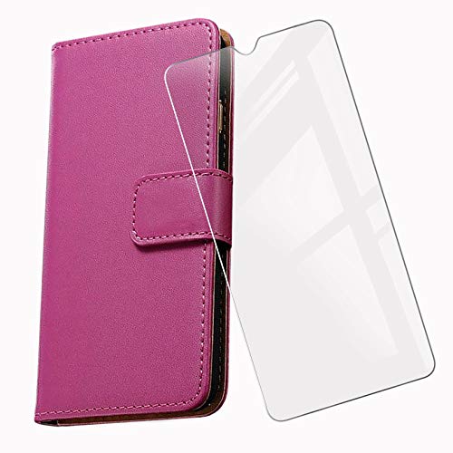 KJYF Hülle Für ZTE Blade A31 Lite (5.00") Standfunktion Case + Schutzfolie, 9H Härte Flip Handyhülle PU-Leder Tasche Flip Schutzhülle Cover Für ZTE Blade A31 Lite - Rosered von KJYF