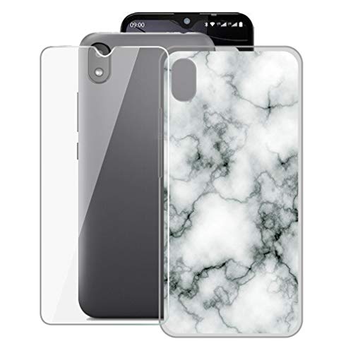 KJYF Hülle Schutzhülle Durchscheinend grau Bumper Cover TPU + Schutzfolie für Gigaset GS110 (6.10"), Film Gehärtetem Glasfolie + Silikon Schale Case Handyhülle - Marmor von KJYF