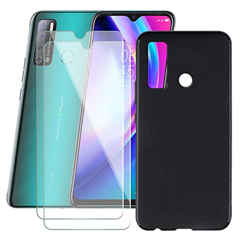KJYF Hülle Schutzhülle Schwarz Bumper Cover TPU + 2 Stück Schutzfolie für Tecno Pouvoir 4 (7.0"), Film Gehärtetem Glasfolie + Silikon Schale Case Handyhülle - Schwarz von KJYF