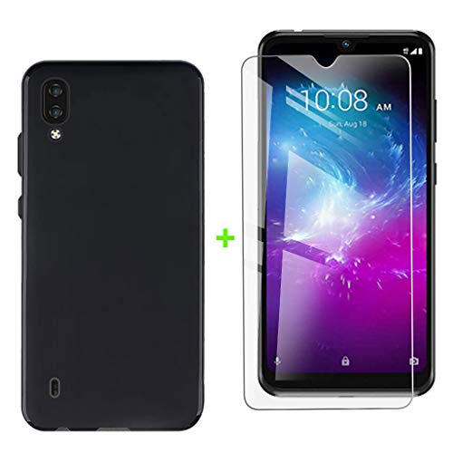 KJYF Hülle Schutzhülle Schwarz Bumper Cover TPU + Panzerglas Schutzfolie für ZTE Blade A5 2020 (6.09"), Film Panzerglasfolie + Silikon Schale Case Handyhülle - Schwarz von KJYF